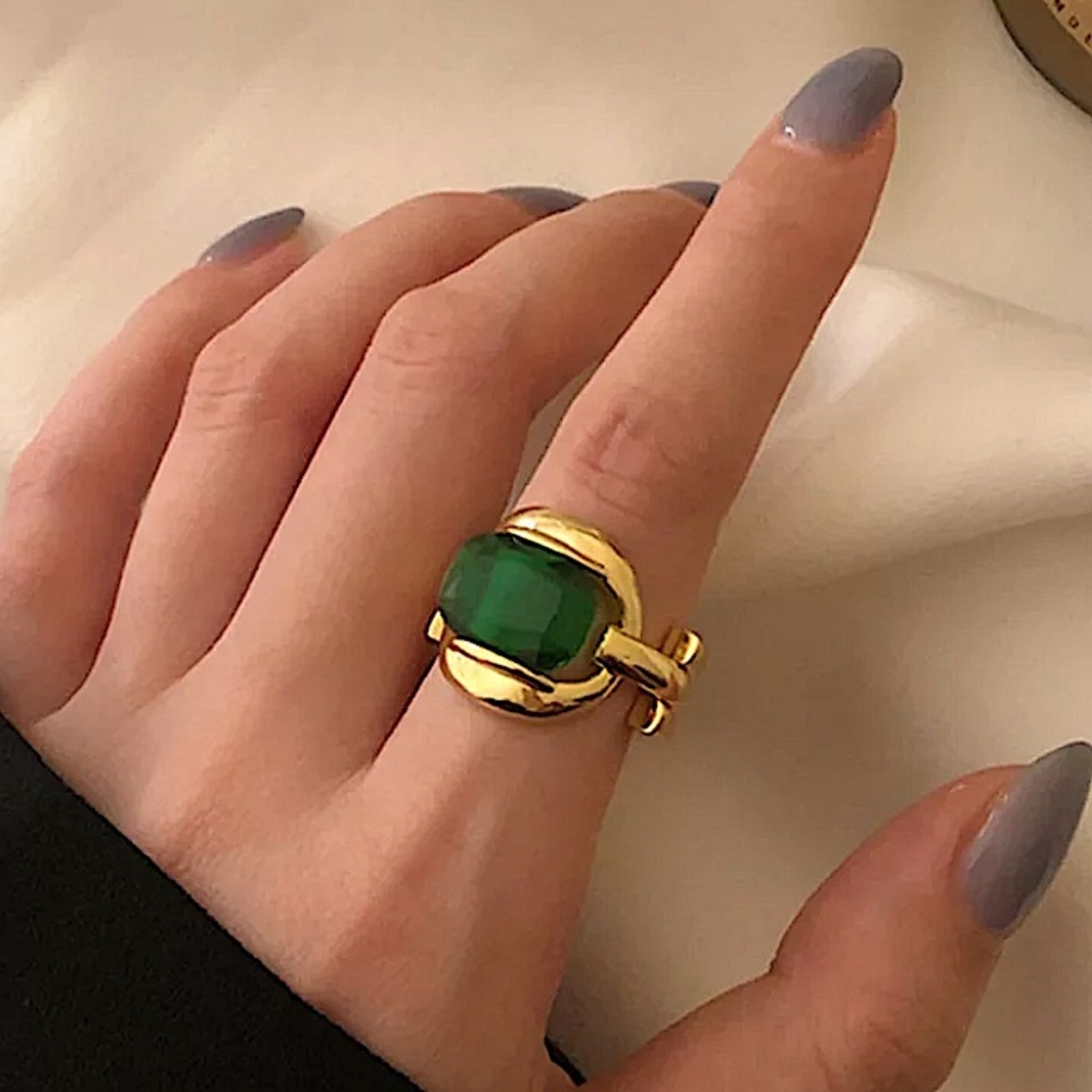 GOLD 18K PLATED EMERALD RING - Picture 6 of 16